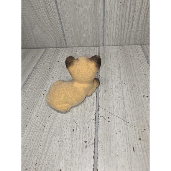 Vintage Japan Flocked Siamese Cat Kitten Blue Eyes 4" Shelf Sitter Whimsy - Picture 9 of 9